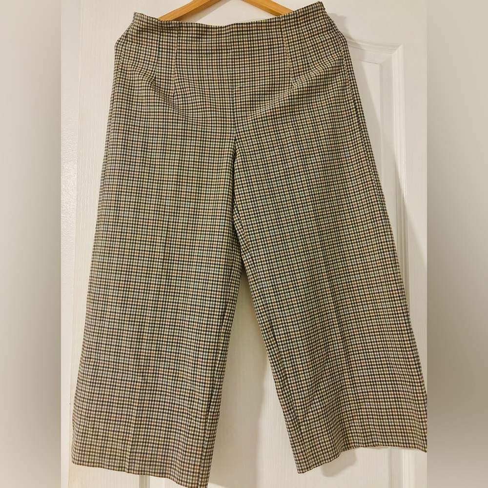 Loft Wide Leg Cropped Pants Gingham Checkered Multicolor Women's Petite Sz 6